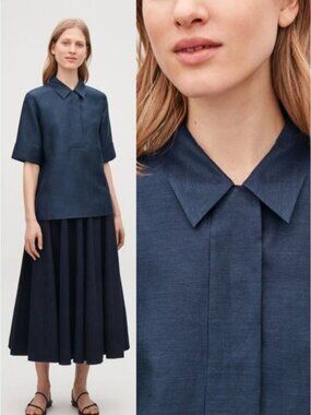 COS Boxy Linen-Shirt With Folded Sleeves Size 2